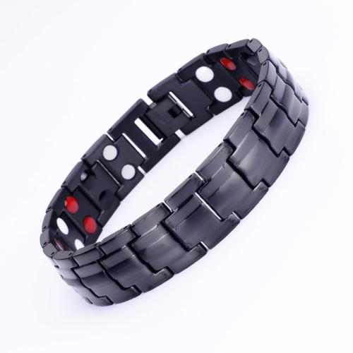 Titanium Steel Bracelet, with Black Magnetic Stone, plated, fashion jewelry & Unisex, more colors for choice, Length:Approx 8.5 Inch, Sold By PC