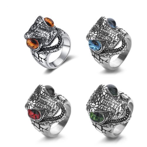 304 Stainless Steel Finger Ring, with Acrylic, Dinosaur, different size for choice & for man & blacken, more colors for choice, US Ring Size:7-13, Sold By PC