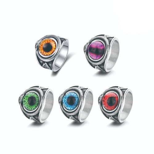 Acier inoxydable 304 bague, avec Acrylique, Mauvais œil, normes différentes pour le choix & pour homme & noircir, plus de couleurs à choisir, Taille:7-14, Vendu par PC