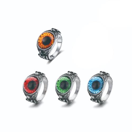 304 Stainless Steel Finger Ring, with Acrylic, Evil Eye, different size for choice & for man & blacken, more colors for choice, US Ring Size:7-14, Sold By PC