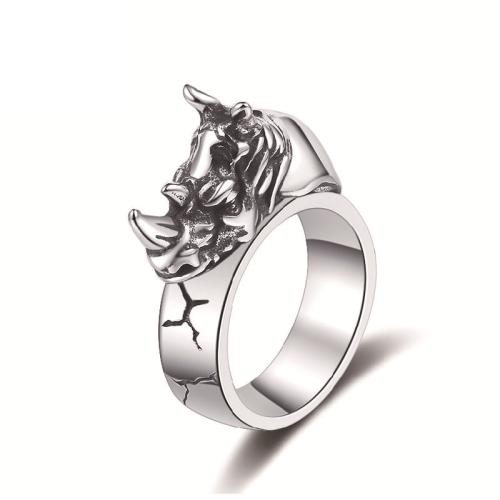 304 Stainless Steel Finger Ring, Rhinoceros, different size for choice & for man & blacken, original color, US Ring Size:7-13, Sold By PC