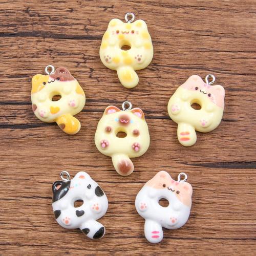 Resin Pendant, with Iron, Cat, DIY, more colors for choice, nickel, lead & cadmium free, 21x29mm, Approx 100PCs/Bag, Sold By Bag