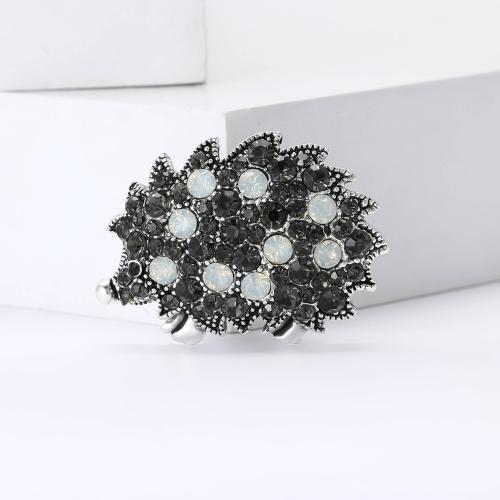 Tibetan Style Brooches, Hedgehog, plated, for woman & with rhinestone, more colors for choice, nickel, lead & cadmium free, Sold By PC