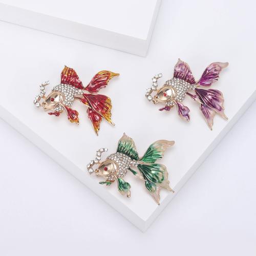 Tibetan Style Brooches, Goldfish, plated, for woman & enamel & with rhinestone, more colors for choice, nickel, lead & cadmium free, Sold By PC