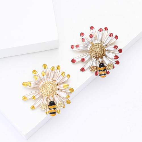 Tibetan Style Brooches, Daisy, gold color plated, for woman & enamel & with rhinestone, more colors for choice, nickel, lead & cadmium free, Sold By PC