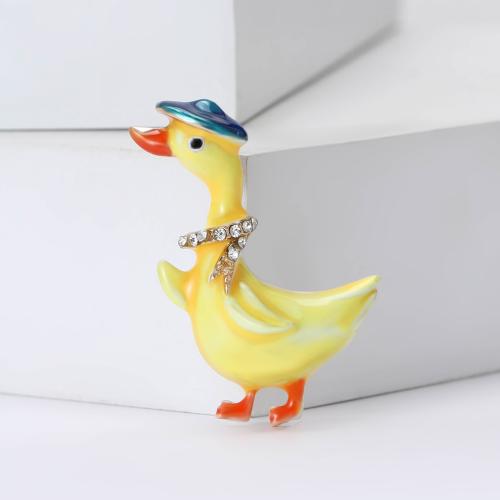 Tibetan Style Brooches, Duck, for woman & enamel & with rhinestone, yellow, nickel, lead & cadmium free, Sold By PC