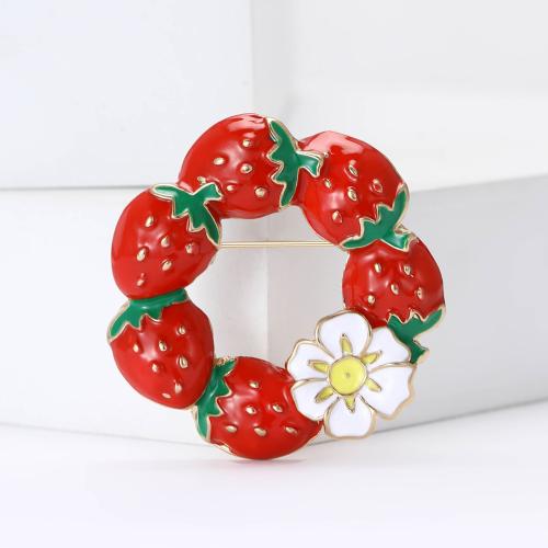 Tibetan Style Brooches, Strawberry, for woman & enamel, red, nickel, lead & cadmium free, Sold By PC