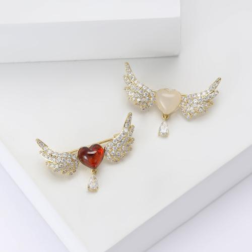 Tibetan Style Brooches, with Resin, Wing Shape, plated, for woman & with rhinestone, more colors for choice, nickel, lead & cadmium free, Sold By PC