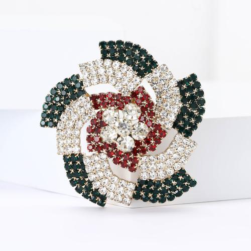 Tibetan Style Brooches, Flower, plated, for woman & with rhinestone, nickel, lead & cadmium free, Sold By PC