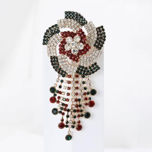 Tibetan Style Brooches, Flower, silver color plated, for woman & with rhinestone, nickel, lead & cadmium free, Sold By PC