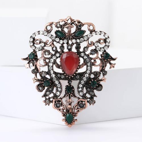 Tibetan Style Brooches, plated, for woman & with rhinestone, nickel, lead & cadmium free, Sold By PC