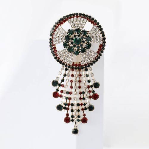 Tibetan Style Brooches, Round, gold color plated, for woman & with rhinestone, nickel, lead & cadmium free, Sold By PC