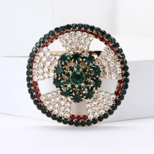 Tibetan Style Brooches, Round, gold color plated, for woman & with rhinestone, nickel, lead & cadmium free, Sold By PC