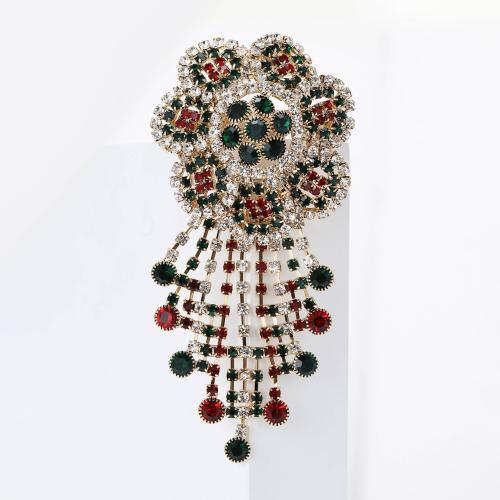 Tibetan Style Brooches, Flower, gold color plated, for woman & with rhinestone, nickel, lead & cadmium free, Sold By PC