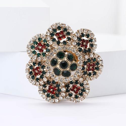 Tibetan Style Brooches, Flower, gold color plated, for woman & with rhinestone, nickel, lead & cadmium free, Sold By PC