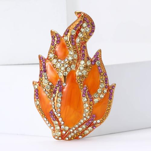 Tibetan Style Brooches, Pitaya, gold color plated, for woman & enamel & with rhinestone, orange, nickel, lead & cadmium free, Sold By PC