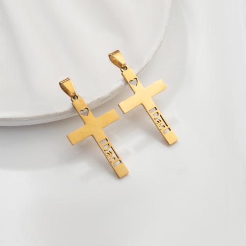 Stainless Steel Cross Pendants, 304 Stainless Steel, gold color plated, DIY, golden, 24x5x41mm, 10PCs/Bag, Sold By Bag