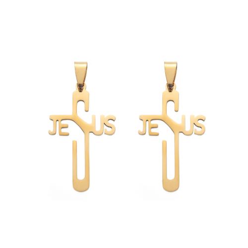 Stainless Steel Cross Pendants, 304 Stainless Steel, gold color plated, DIY, golden, 23x5x48mm, 10PCs/Bag, Sold By Bag