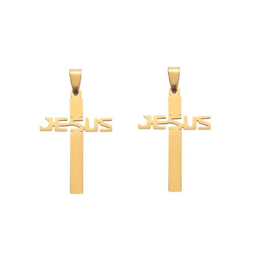 Stainless Steel Cross Pendants, 304 Stainless Steel, gold color plated, DIY, golden, 26x5x47mm, 10PCs/Bag, Sold By Bag