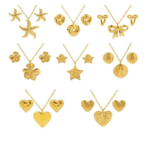 Conjuntos de joyería de acero inoxidable, Pendiente de stud & collar, acero inoxidable 304, 18K chapado en oro, 2 piezas & diferentes estilos para la opción & para mujer, Vendido por Set