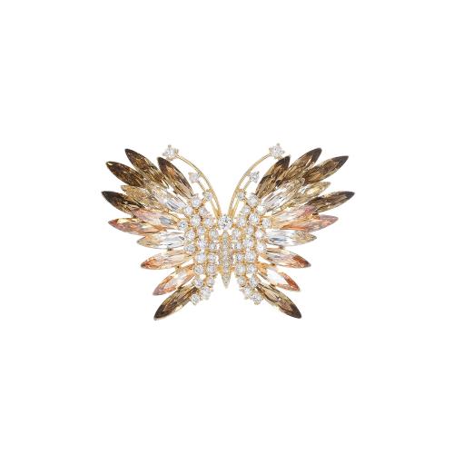 Crystal Brooch, Brass, with Austrian Crystal, plated, micro pave cubic zirconia & for woman, golden, 43x61mm, Sold By PC