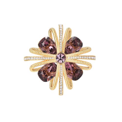 Broche cristal, laiton, avec Cristal autrichien, Placage, pavé de micro zircon & pour femme, doré, 60x60mm, Vendu par PC