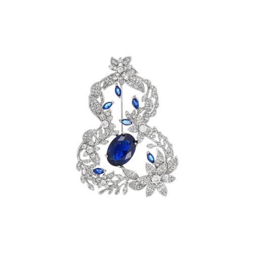 laiton broche, Placage, pavé de micro zircon & pour femme, argent, 55x39mm, Vendu par PC