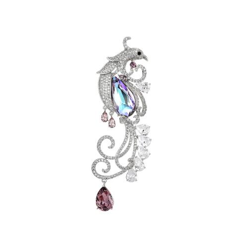 Broche cristal, laiton, avec Cristal autrichien, Placage, pavé de micro zircon & pour femme, argent, 98x29mm, Vendu par PC