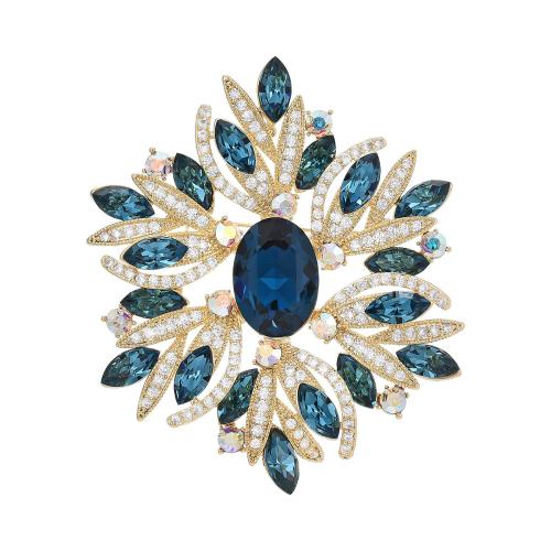 Crystal Brooch, Brass, with Austrian Crystal, micro pave cubic zirconia & for woman, golden, 61x64mm, Sold By PC