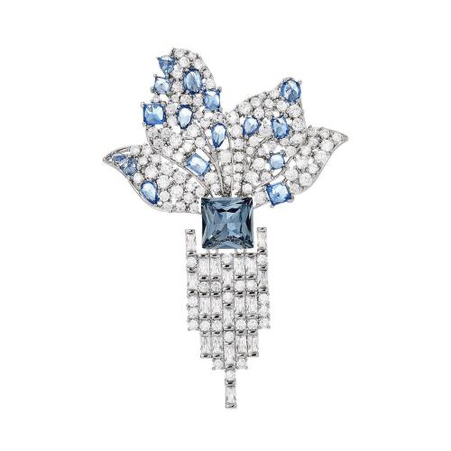 Crystal Brooch, Brass, with Austrian Crystal, plated, micro pave cubic zirconia & for woman, silver color, 67x46mm, Sold By PC