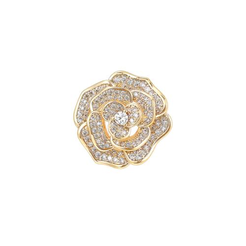 Brass Brooch, micro pave cubic zirconia & for woman, golden, 21x21mm, Sold By PC