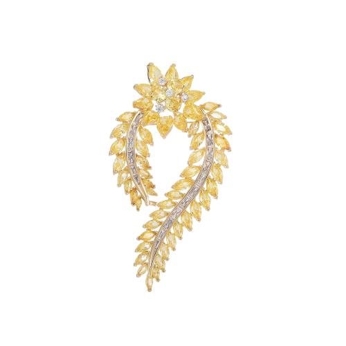 Brass Brooch, plated, micro pave cubic zirconia & for woman, golden, 71x38mm, Sold By PC