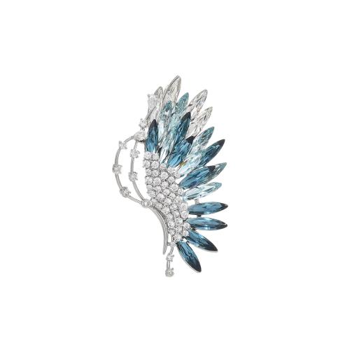 Crystal Brooch, Brass, with Austrian Crystal, plated, micro pave cubic zirconia & for woman, silver color, 64x36mm, Sold By PC