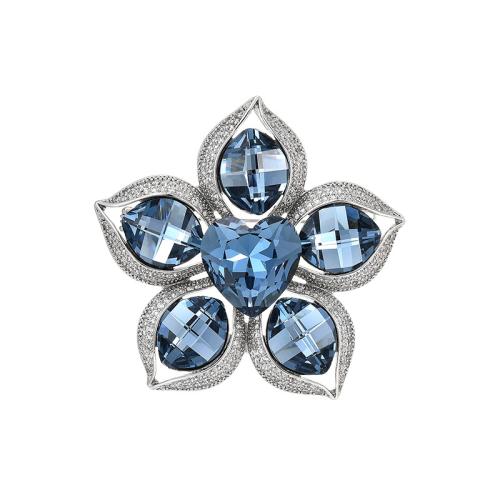 Broche cristal, laiton, avec Cristal autrichien, pavé de micro zircon & pour femme, argent, 48x50mm, Vendu par PC