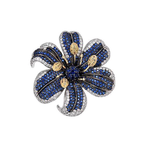 Brass Brooch, plated, micro pave cubic zirconia & for woman, silver color, 46x48mm, Sold By PC