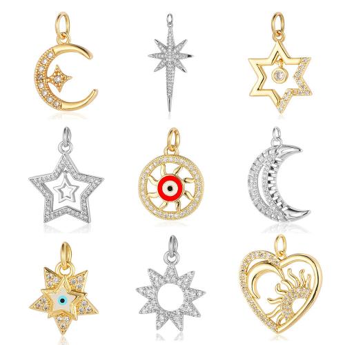 Cubic Zirconia Micro Pave Brass Pendant, Vacuum Ion Plating, DIY & evil eye pattern & different styles for choice & micro pave cubic zirconia & enamel, more colors for choice, Sold By PC