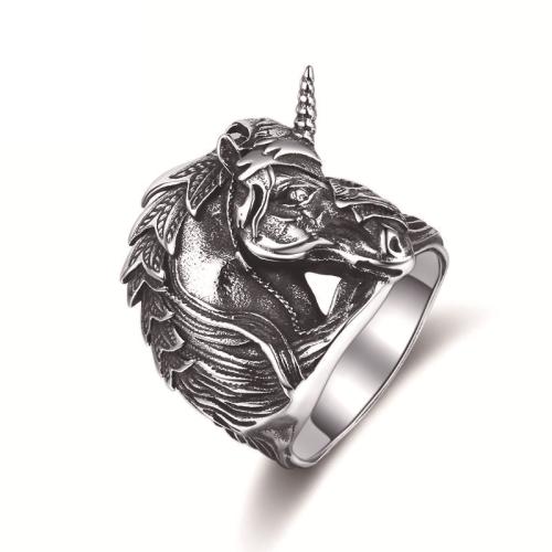 304 Stainless Steel Finger Ring, Unicorn, different size for choice & for man & blacken, original color, US Ring Size:7-13, Sold By PC