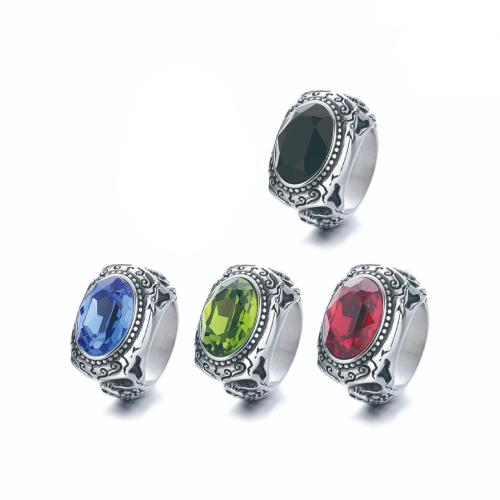 Acier inoxydable 304 bague, avec verre, normes différentes pour le choix & pour homme & noircir, plus de couleurs à choisir, Taille:7-14, Vendu par PC