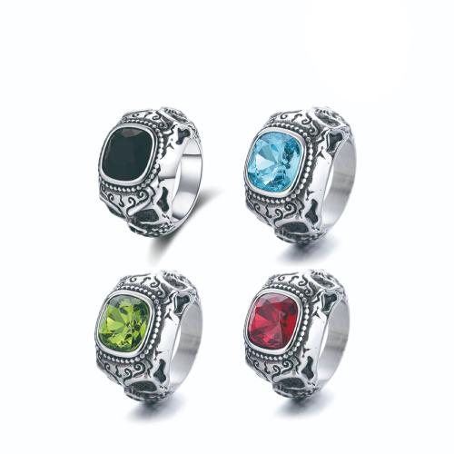 Acier inoxydable 304 bague, avec verre, normes différentes pour le choix & pour homme & noircir, plus de couleurs à choisir, Taille:7-14, Vendu par PC