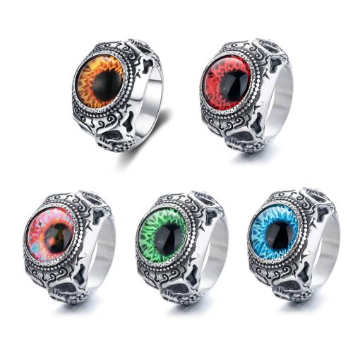 304 Stainless Steel Finger Ring, with Acrylic, Evil Eye, different size for choice & for man & blacken, more colors for choice, US Ring Size:7-14, Sold By PC