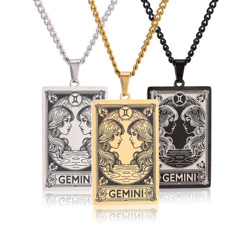 Stainless Steel Jewelry Necklace, 304 Stainless Steel, 12 Signs of the Zodiac, Vacuum Ion Plating, fashion jewelry & laser pattern & Unisex, more colors for choice, 24x47mm, Length:Approx 60 cm, Sold By PC