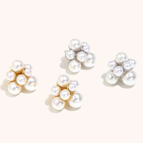 Stainless Steel Stud Earrings, 304 Stainless Steel, with Plastic Pearl, plated, for woman, more colors for choice, Sold By Pair