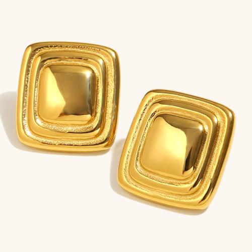 Stainless Steel Stud Earrings, 304 Stainless Steel, Square, plated, for woman, more colors for choice, Sold By Pair