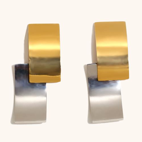 Stainless Steel Stud Earrings, 304 Stainless Steel, Rectangle, plated, for woman, Sold By Pair