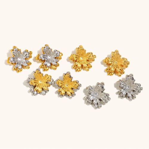 Stainless Steel Stud Earrings, 304 Stainless Steel, Flower, plated, for woman, more colors for choice, Sold By PC