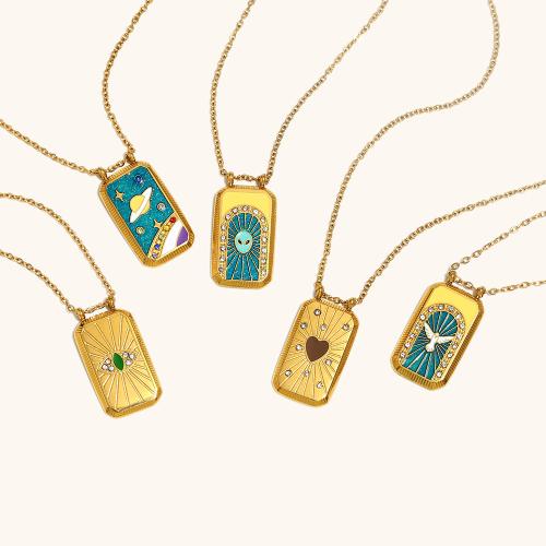 Stainless Steel Jewelry Necklace, 304 Stainless Steel, Rectangle, gold color plated, different designs for choice & for woman & enamel & with rhinestone, more colors for choice, Sold By PC