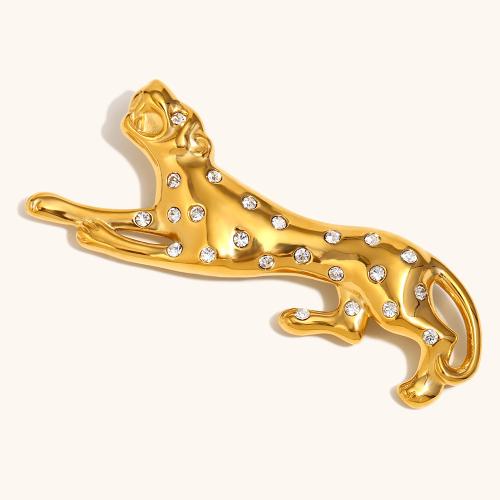 Broche bijoux de mode, Acier inoxydable 304, léopard, Placage de couleur d'or, pour femme, Vendu par PC