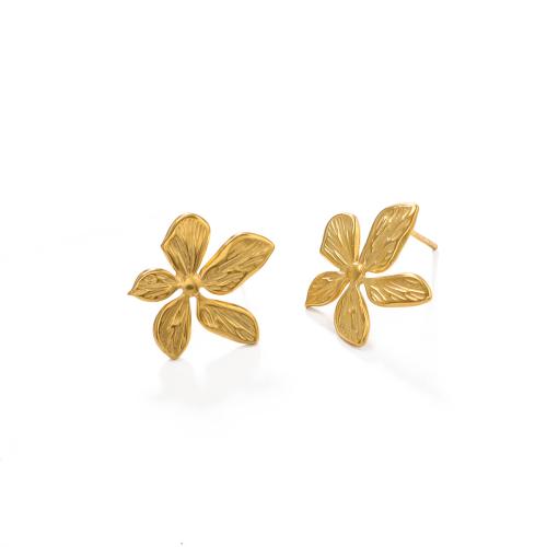 Stainless Steel Stud Earrings, 304 Stainless Steel, Flower, gold color plated, fashion jewelry, golden, 20mm, Sold By Pair