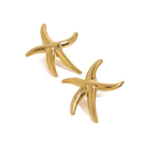 Stainless Steel Stud Earrings, 304 Stainless Steel, Starfish, gold color plated, fashion jewelry, golden, Sold By Pair