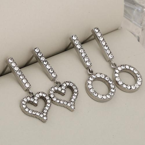 Stainless Steel Stud Earrings, 304 Stainless Steel, plated, different styles for choice & micro pave cubic zirconia & for woman & hollow, more colors for choice, Sold By Pair